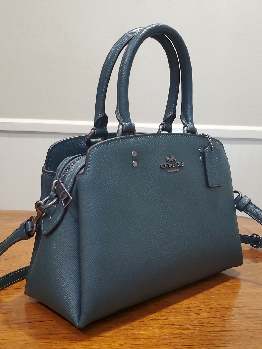 Like NEW Coach Teal Mini Lillie Carryall Bag - Picture 2 of 13